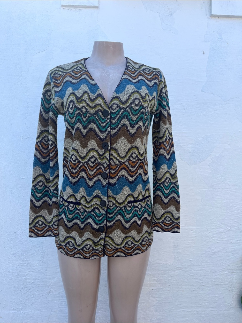 Missoni Sport Multicolor Knit Cardigan in Navy, Blue & Brown